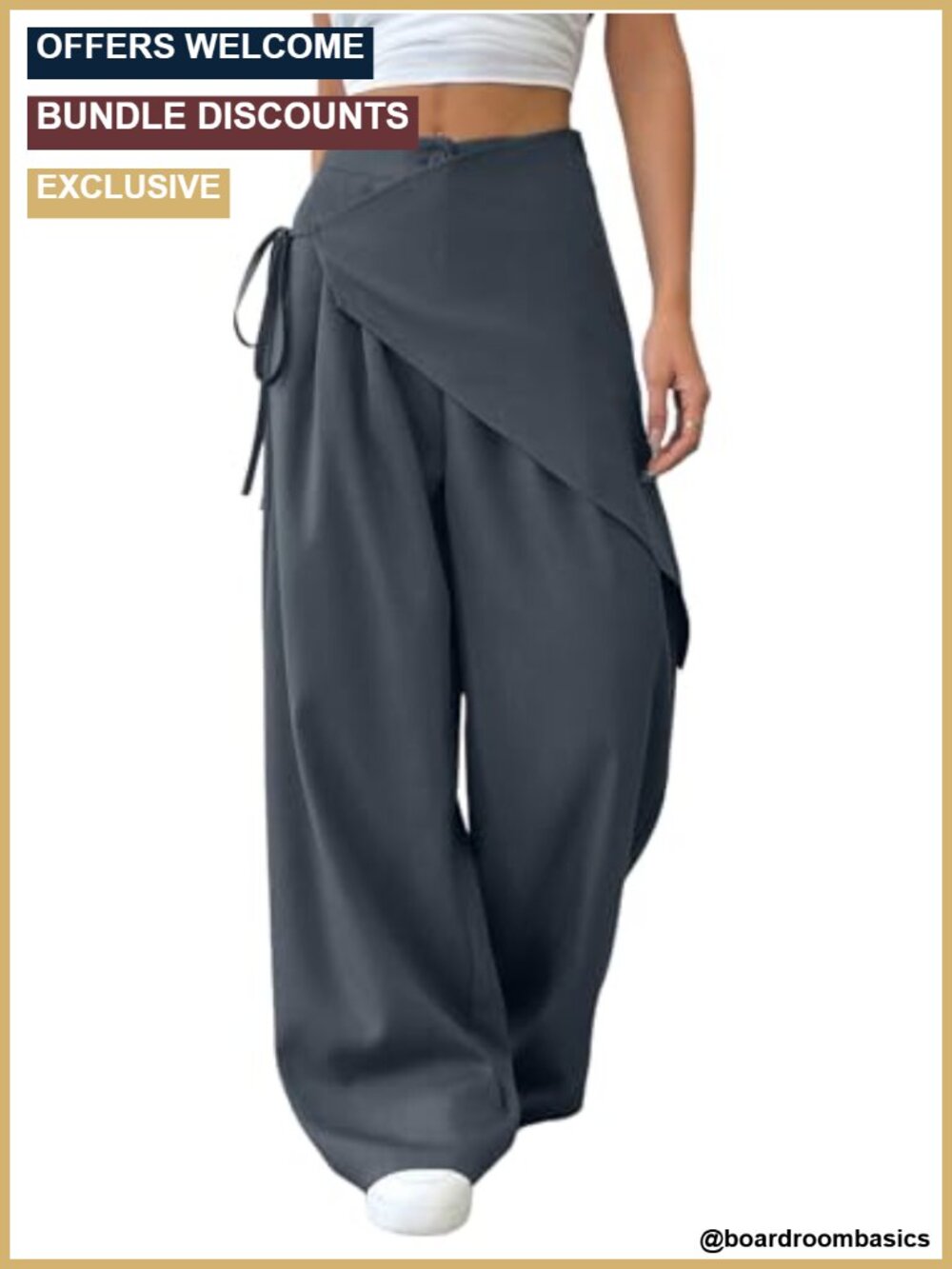 Bow Tie Wide Leg Palazzo Dress Pants Flowy Work Trousers